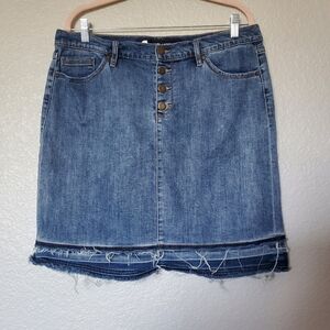 Karl Lagerfeld Paris Denim Button Fly Pencil Skirt Release Hem Women’s Size 14